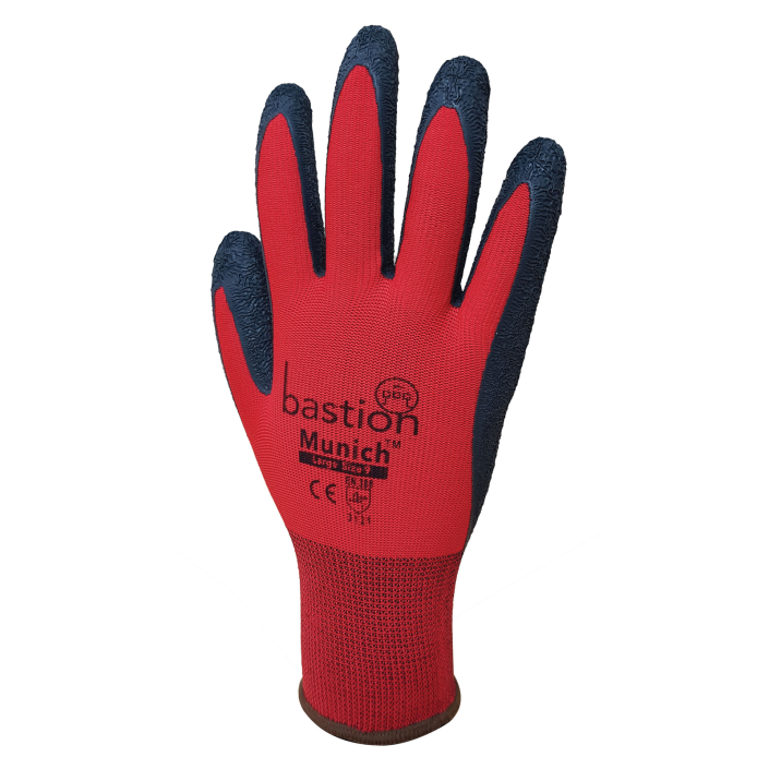 Munich - Red Nylon Gloves Black Crinkled Latex Coating