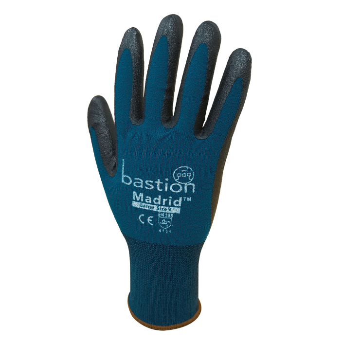 Madrid | Green Nylon/Spandex Gloves, Black Micro Foam Flex Nitrile Coating