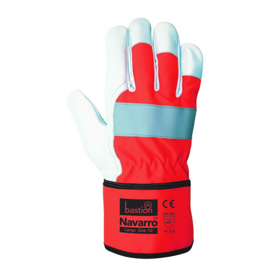 Navarro - High Viz Premium A Grade Cow Grain Natural Leather Riggers Gloves