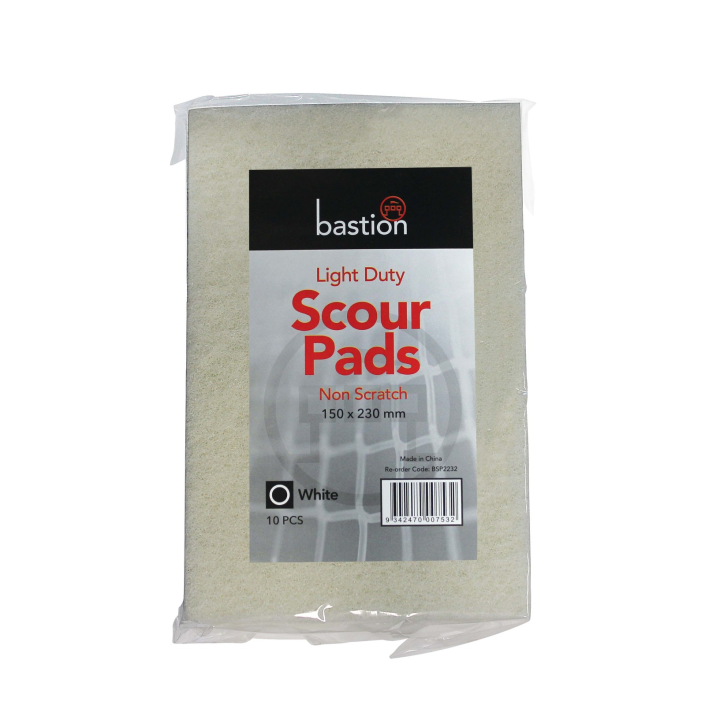 Bastion Pacific | Light Duty Scour Pads - White - 150mm x 230mm x 10mm