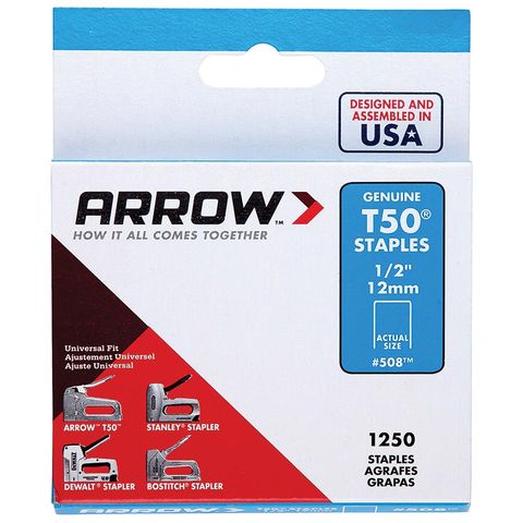 ARROW T50 STAPLES 12MM 1250/PK