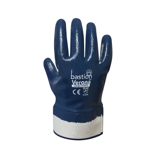 Verona - Nitrile Fully Dipped Jersey Cotton Gloves with Safety Cuff