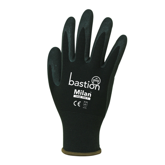 Nitrle Foam Coated Gloves | Milan - Black Nylon/ Black Sandy